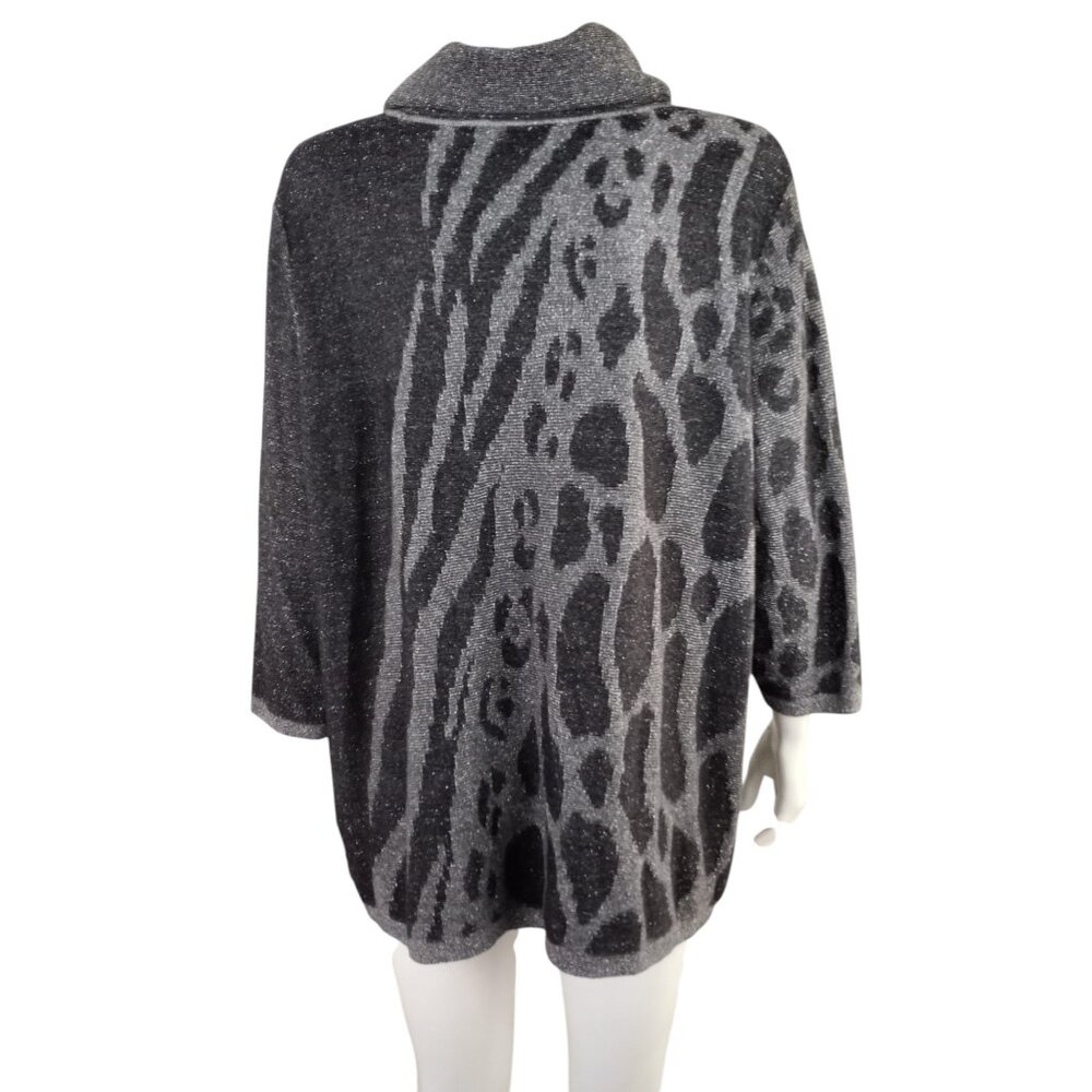 Jones New York Signature Gray Black Metallic Animal Print Cowl Neck Sweater - Picture 4 of 6